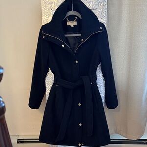 MICHAEL Michael Kors Dark Navy Blue Coat with Gold Chain Detail